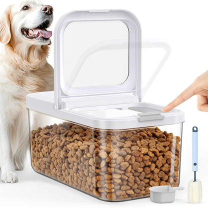 LEAWALK 10Lbs/10.57Qt Airtight Dog Cat Food Storage Container and Dog Treat Containers BPA-Free, PET Clear Stackable Pet Storage Bin, Pop Top, 1-Cup Scoop for Pet Food/Rice/Flour/Bread/Grains