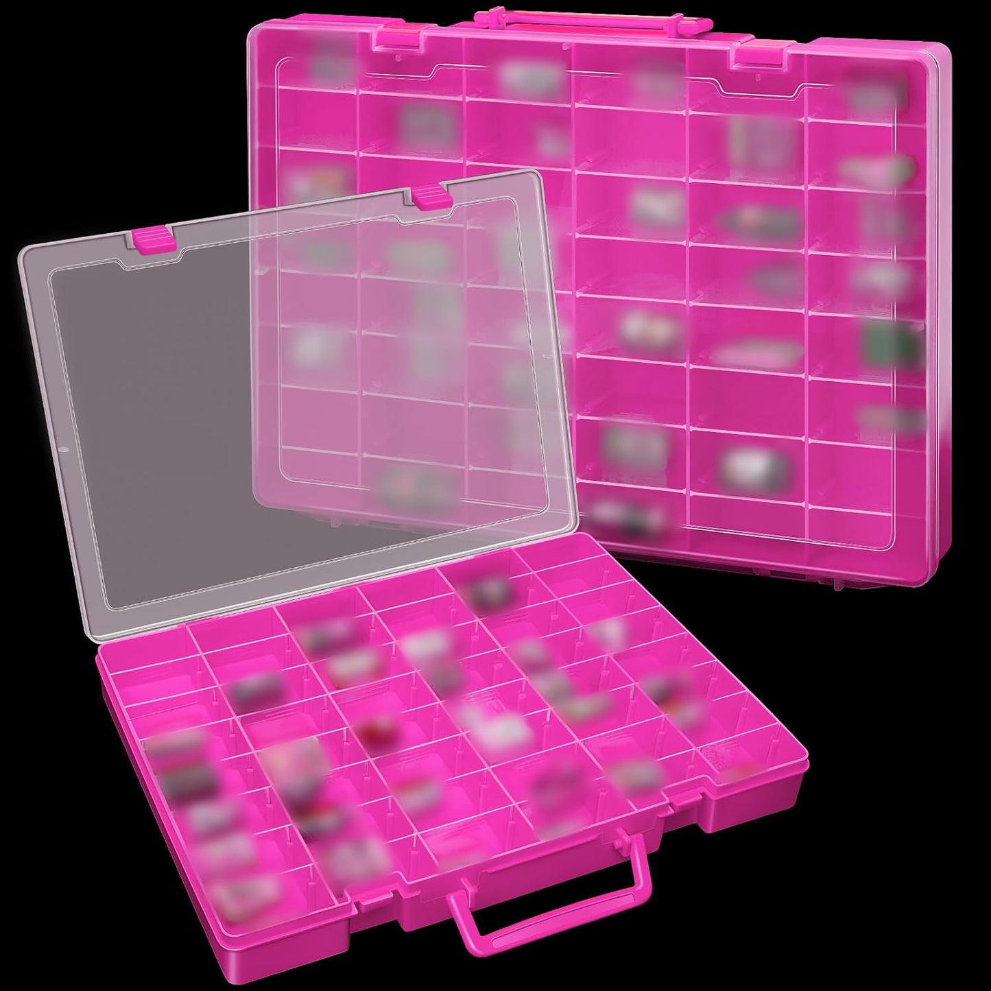 Juexica 2 Pcs Large 48 Grids Plastic Storage Bead Organizer Box, Tackle Box, Compartment Organizer Container with Adjustable Dividers for Jewelry Art Crafts Toys Screw Small Parts(Clear)