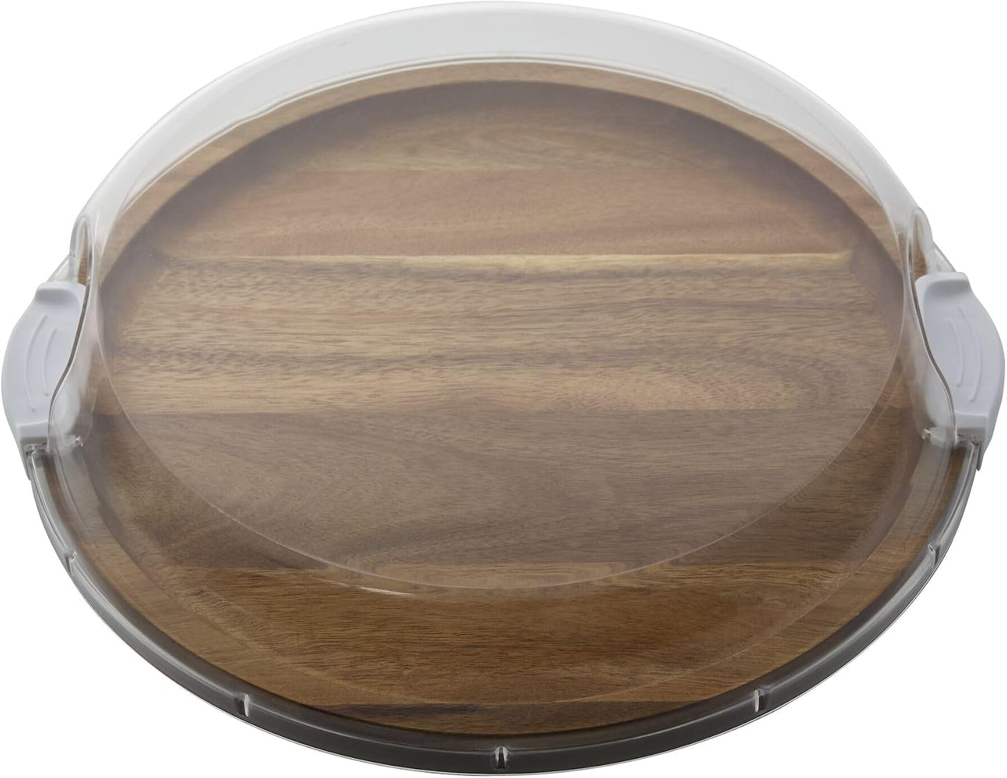 FARBERWARE Build-a-Board Cutting Board with Lazy Susan Turntable, Five Compartments, and Clear Locking Lid for Charcuterie, Snacks, and More, Acacia