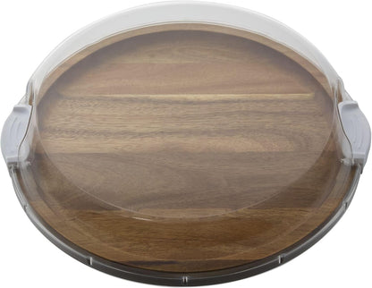 FARBERWARE Build-a-Board Cutting Board with Lazy Susan Turntable, Five Compartments, and Clear Locking Lid for Charcuterie, Snacks, and More, Acacia