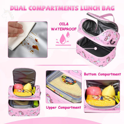 Lunch Bag for Girls,ChaseChic Insulated Lightweight Lunch Boxes for Kids Boys Dual Compartment Lunch Organizer Leak-Proof Cooler Bag with Detachable Adjustable Shoulder Strap,Purple Butterflies