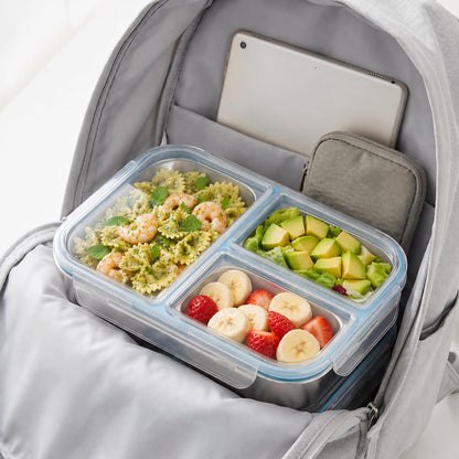 3 Pack Stainless Steel Snack Container, 3- Compartment Lunch Container with Lid, Reusable Food Storage Box for Snacks & Meal Prep (650ml / 22oz)