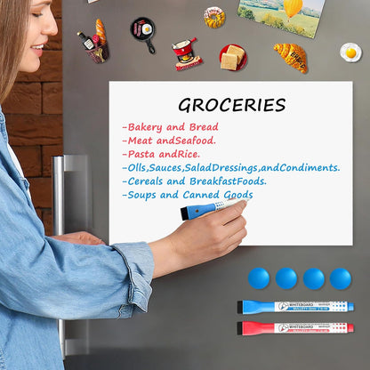 Magnetic Whiteboard for Fridge, 20" x 13" Dry Erase Board Set with Markers & Eraser, Strong Magnet & Stain-Resistant Surface, Fridge Calendar for Notes, Grocery List, Meal Planning & Family Schedule