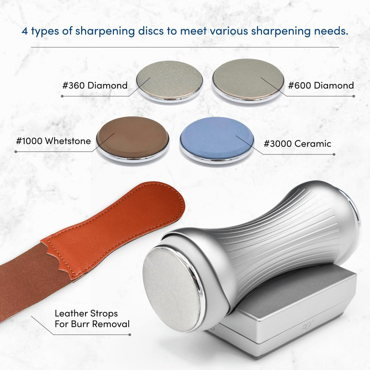 Rolling Knife Sharpener for Kitchen Knives, 4 Angles and 4 Discs