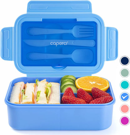 Caperci Classic Bento Box Adult Lunch Box for Older Kids - Leakpoof 47 oz 3-Compartment Lunch Containers for Adults and Teens, Built-in Utensil Set, Ideal for On-the-Go Balanced Eating,Khaki Green