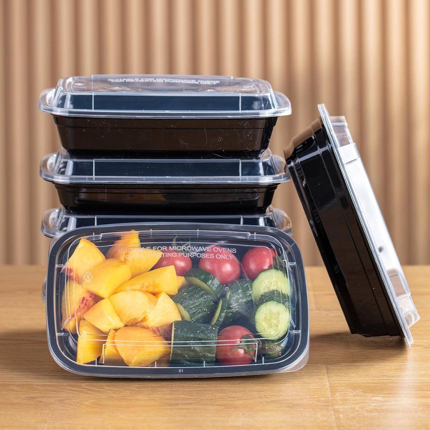 30oz Meal Prep Containers Bulk 50-Pack - 2-Compartment with Lids, Leakproof, Microwave/Freezer/Dishwasher Safe - Commercial Food Storage, Black
