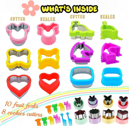BANIC Uncrustable Sandwich Cutter, 43 Pcs Sandwich Cutter and Sealer, Crustless Sandwich Cutter Heart Star Unicorn Dino Butterfly etc, Lunch & Bento Box Accessories with Storage Container