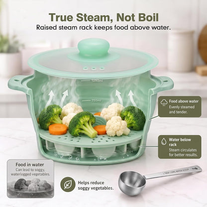 42oz Collapsible Silicone Microwave Steamer for Vegetables, Green