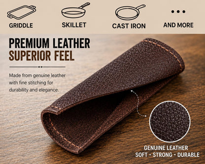 I.N Premium Leather Cast Iron Skillet Handle Cover (Standard 4.5) Thick Leather Heat Resistant Pan Handle Sleeve Holder for Cast Iron Handle Cover & Pans (Handmade)