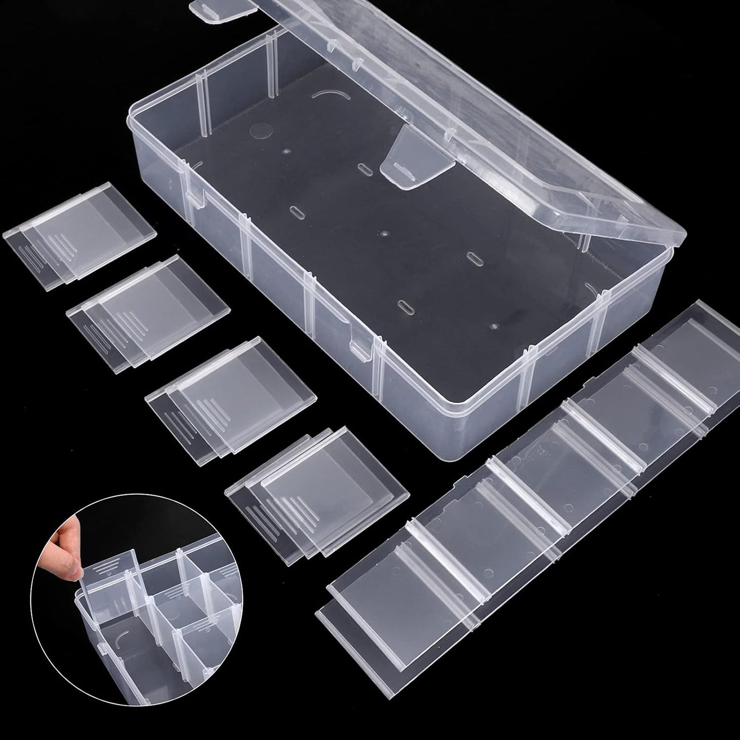 SGHUO 3 Pack 15 Grids Large Plastic Storage Organizer Box,15 Compartments with Dividers for Tackle Box, Beads, Washi Tape, Ribbon, Crafts, Art Supply 10.9X6.5X2.2inch