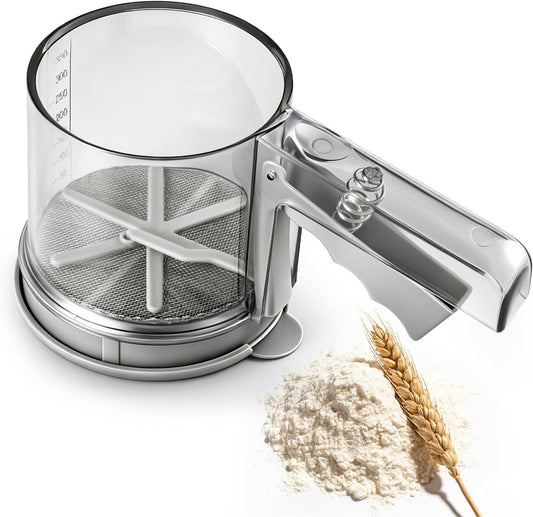 3 Cup Flour Sifter, Sifter for Baking Sifter Handheld Baking Sieve Food-Grade Double-Filter Stainless Steel Flour Sifter Non-Rust Sifter used for Rapid Screening of Flour Apricot Flour Sugar Powder