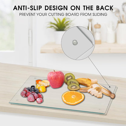 JAMBALAY Tempered Glass Cutting Boards for Kitchen, 16"x12" Clear Glass Cutting Board Set, 2Pcs Chopping Board with Rubber Non Slip Feet, Heat Resistant, Shatter Resistant, Dishwasher Safe