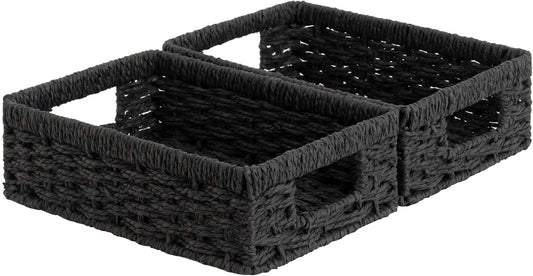 StorageWorks Storage Baskets for Organizing, Water Hyacinth Baskets for Shelves, Organizer Basket with Handles, Decorative Storage Basket for Closet, Pantry Organizers