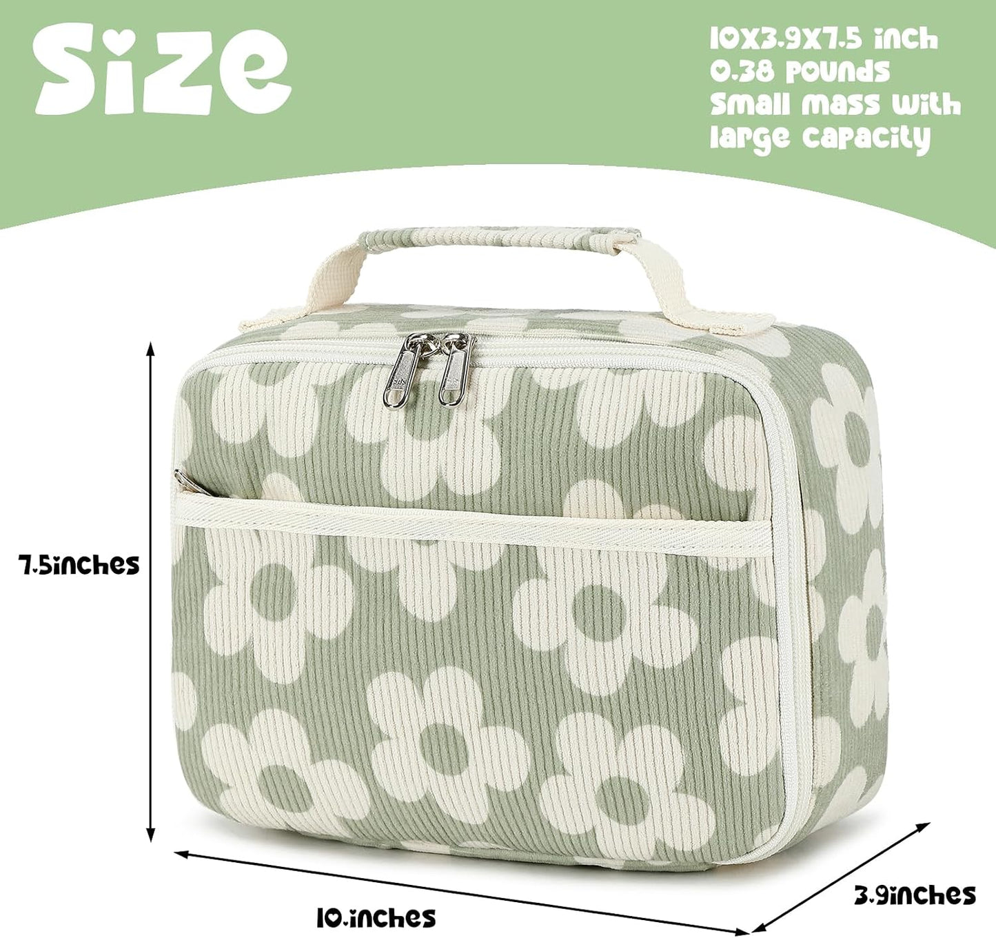 Bluboon Insulated Lunch Bag for Girls & Boys, Corduroy School Lunch Box with Cooler & Organizer Compartments, Leak-Proof Lunch Tote for School, Travel (Corduroy Strawberries Beige)