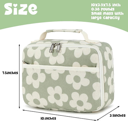 Bluboon Insulated Lunch Bag for Girls & Boys, Corduroy School Lunch Box with Cooler & Organizer Compartments, Leak-Proof Lunch Tote for School, Travel (Corduroy Strawberries Beige)