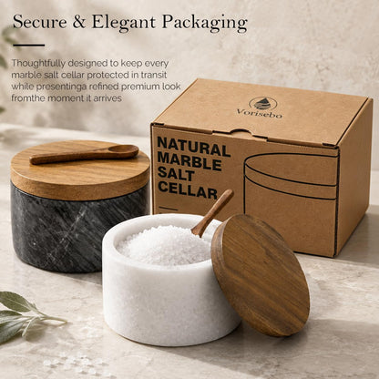 Marble Salt Cellar with Lid & Spoon, Salt Container, Salt Holder