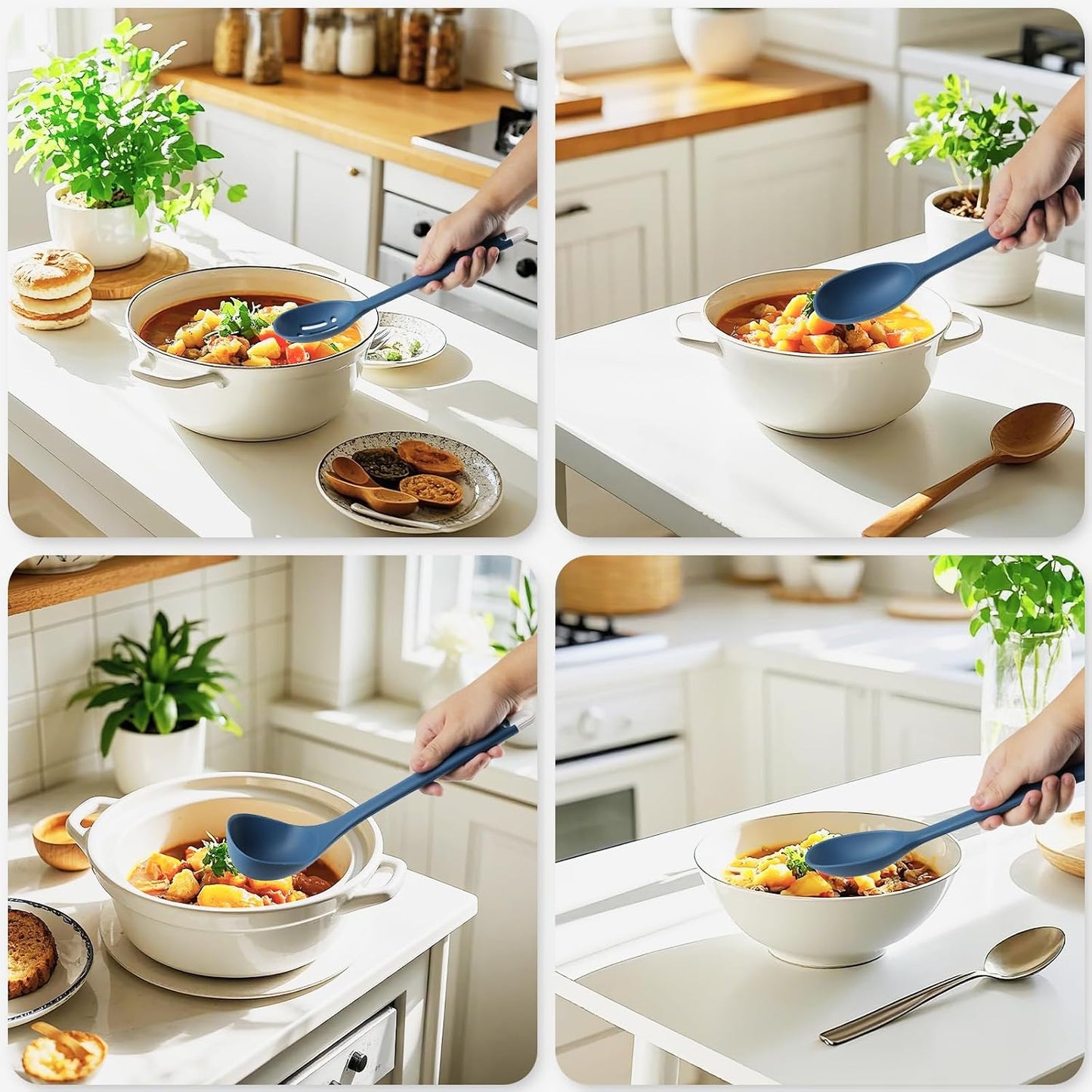 Silicone Kitchen Cooking Utensils Set: MOACC Heat Resistant 13inch Long Kitchen Gadgets, BPA Free Non Stick Rubber Cook Accessories For Food Prep, Frying, Serving, Basting (Light Grey)