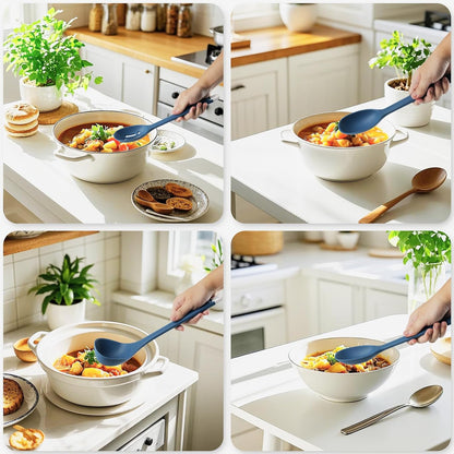 Silicone Kitchen Cooking Utensils Set: MOACC Heat Resistant 13inch Long Kitchen Gadgets, BPA Free Non Stick Rubber Cook Accessories For Food Prep, Frying, Serving, Basting (Light Grey)