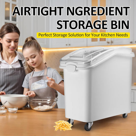 26.93 Gallon Commercial Flour Bin with Locking Wheels,Mobile Ingredient Storage Container,Holds 227lb Sugar /149lb Flour,Kitchen & Pantry Organizer