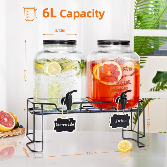 2 PCS 1.5 Gallon Drink dispenser For Parties, Beverage Dispenser With Stand, Large Water Drink Dispensers With Spigot for BBQ, Picnic, Party, Ideal for Lemonade,Juice, Tea, and Party Drinks