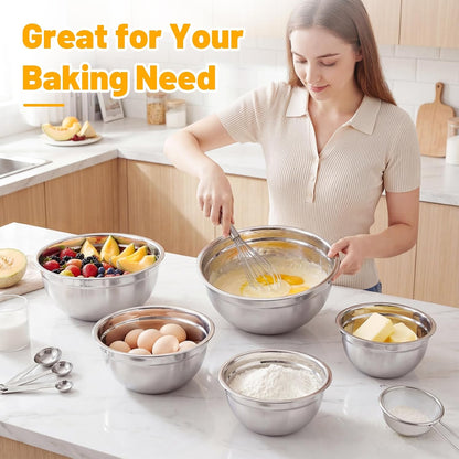 Beasea Stainless Steel Mixing Bowls, 5 Pack 1.5 QT Stackable Nesting Mixing Bowls with Airtight Lids, Metal Bowl with Lid for Baking, Meal Prepping, Salad, Serving, Food Storing