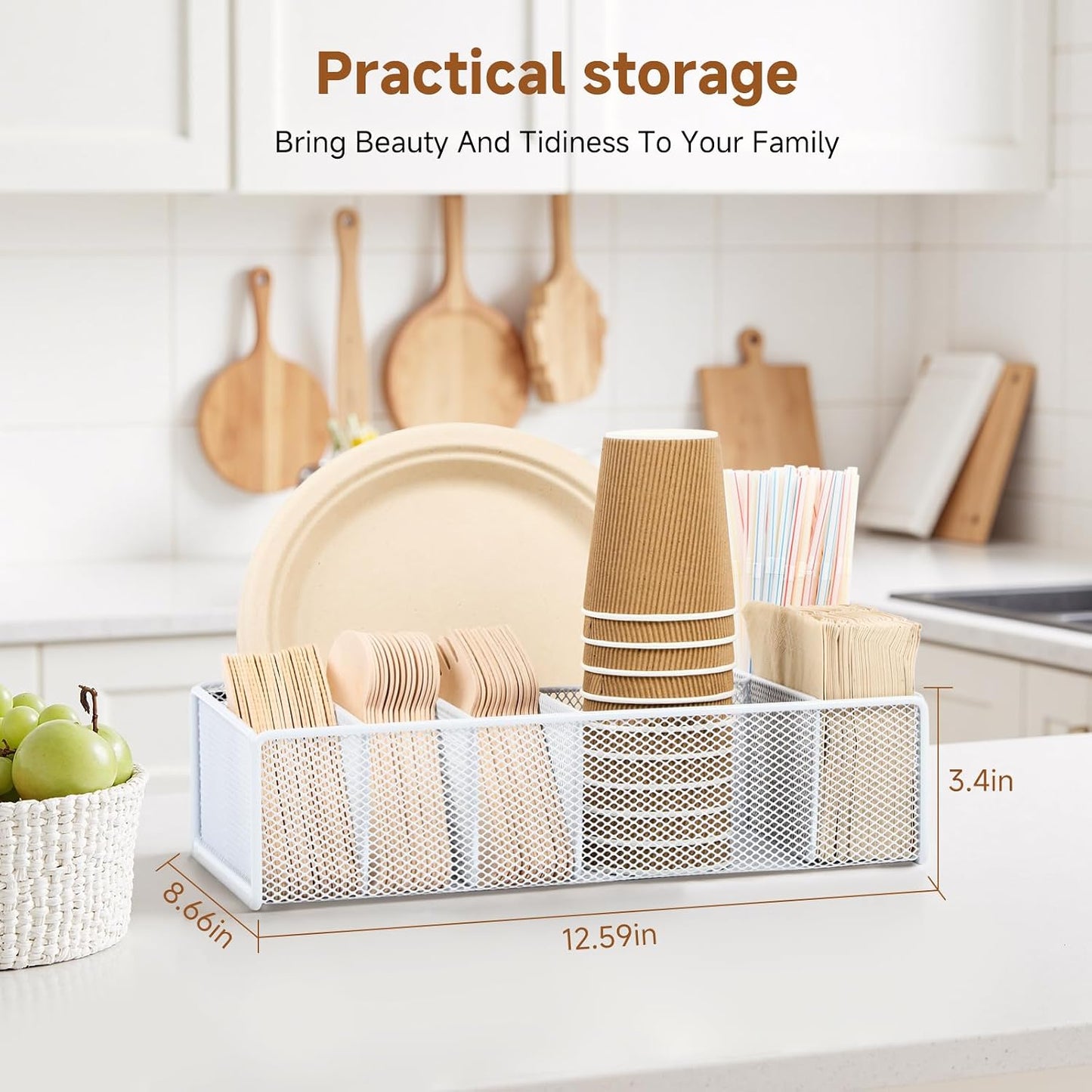Utensil Caddy for Party - Paper Plate Holder ,Silverware Caddy Utensil Holder Paper plate Organizer with 6 Compartments for Party, Camping, Picnic