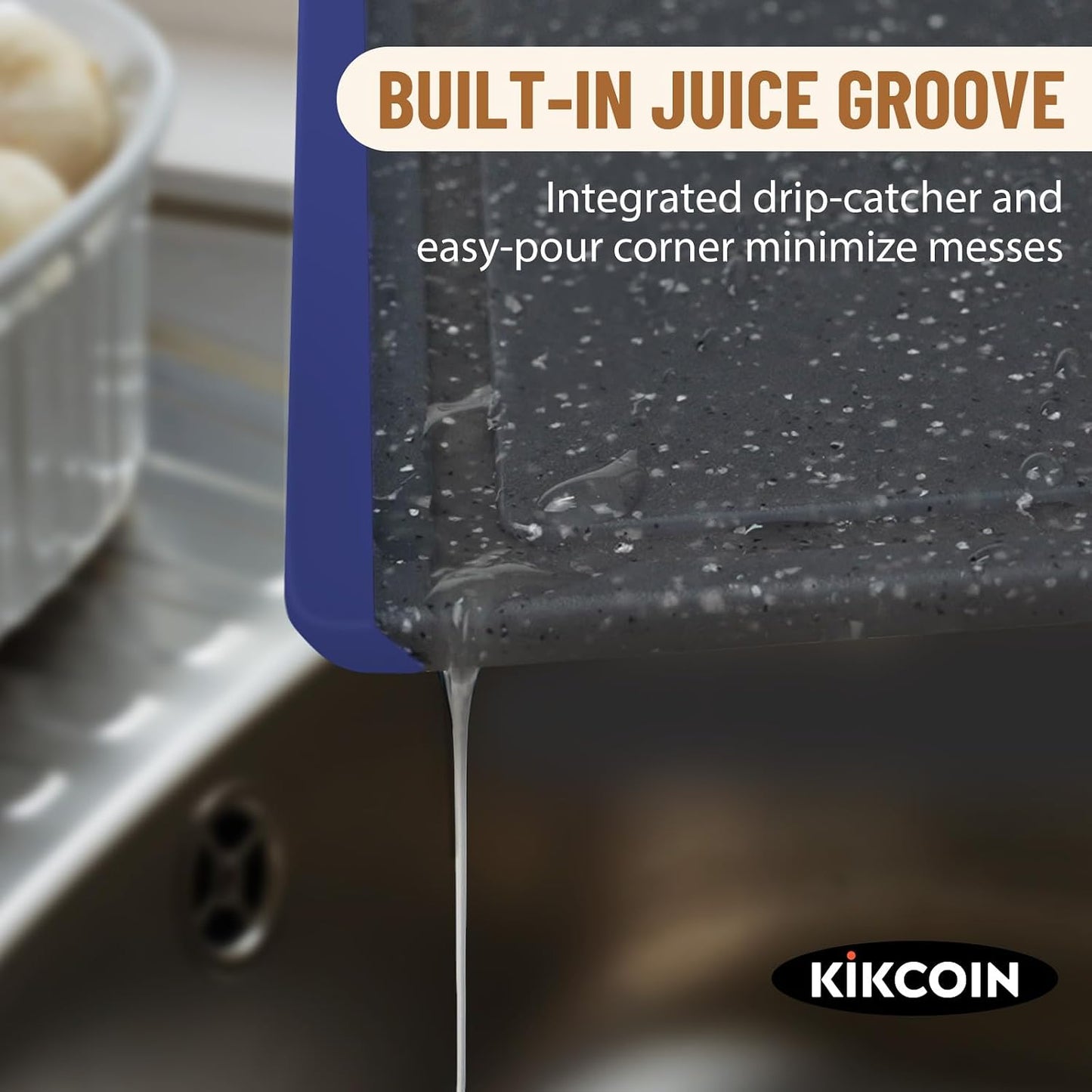 Kikcoin Plastic Cutting Boards for Kitchen, 3-Piece Large Cutting Board Set Dishwasher Safe Chopping Boards with Non-slip Feet and Juice Grooves, Gray