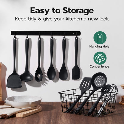 Onader Silicone Cooking Utensils Set of 10, Kitchen Utensils for Nonstick Cookware, Heat Resistant & Nontoxic Spatula Set- Khaki