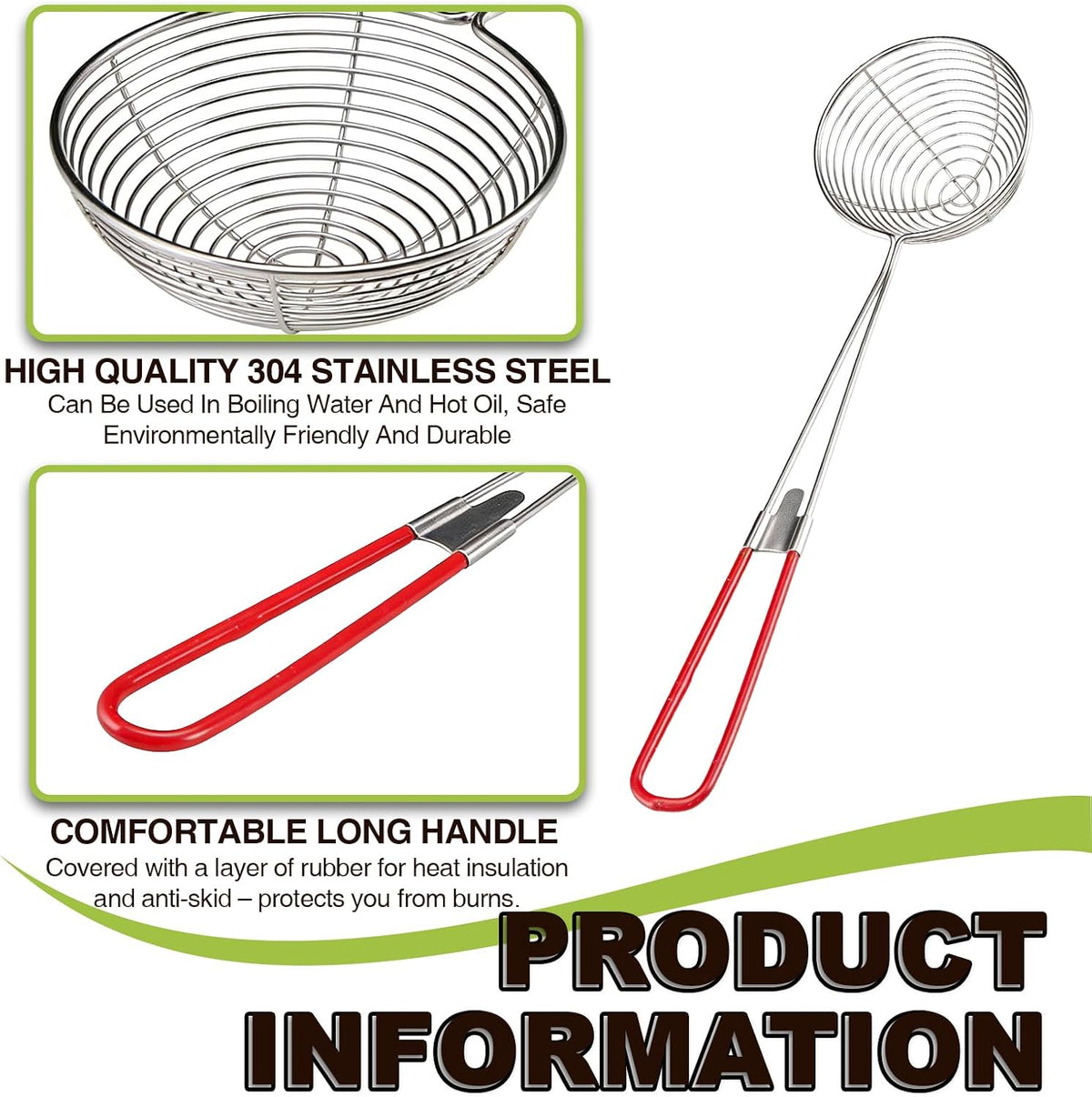 6 Pieces Stainless Steel Spider Strainer Skimmer, 4 Inch Hot Pot Kit Strainer Scoops with Long Handle, Asian Skimmer Spoon Ladle for Boba Pearls, Pasta, Meatball, Cooking & Frying Food