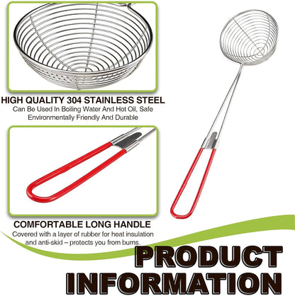 6 Pieces Stainless Steel Spider Strainer Skimmer, 4 Inch Hot Pot Kit Strainer Scoops with Long Handle, Asian Skimmer Spoon Ladle for Boba Pearls, Pasta, Meatball, Cooking & Frying Food