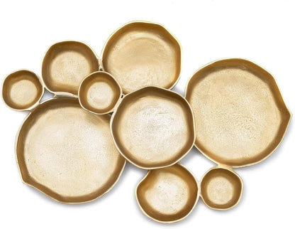 9 Cluster Decorative Bowls Bright Gold Brass Snack Tray Bowl Chip & Dip Serving Piece Strong Brass Centerpiece Beautiful Room Accent & Entertaining Parties Home Decor Wedding Gifts 22 Inch Decorative