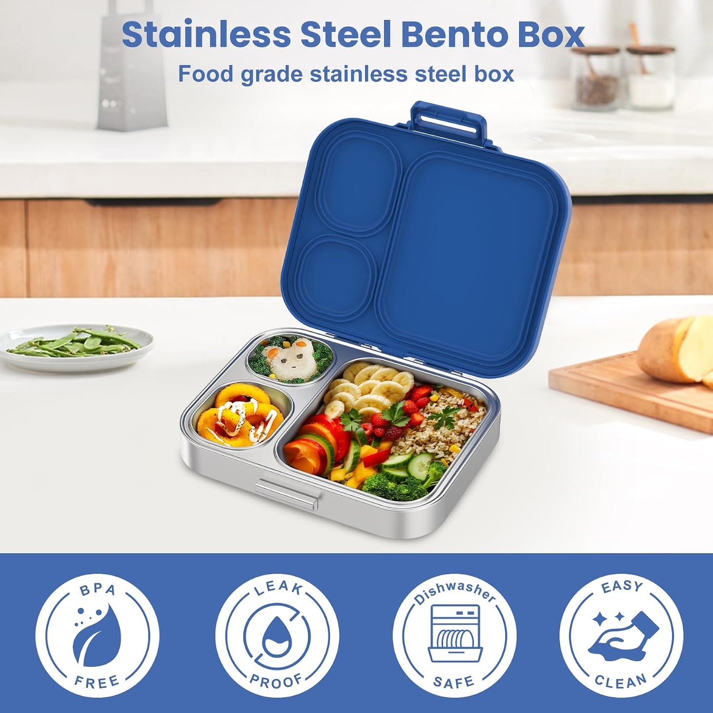 Pawtong Stainless Steel Bento Lunch Box for Kids | 3-Compartment Lunch Box Container Kids | 100% Leakproof, Eco-Friendly, Perfect Portion Control for Kids&Adult Healthy Meals (Purple)