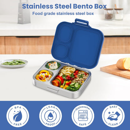 Pawtong Stainless Steel Bento Lunch Box for Kids | 3-Compartment Lunch Box Container Kids | 100% Leakproof, Eco-Friendly, Perfect Portion Control for Kids&Adult Healthy Meals (Purple)