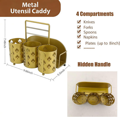 NelyBet Utensil Caddy Silverware Holder Fork Spoon Napkin Paper Plate Organizer Metal Utensil Holder Cutlery Flatware Organizers for Party Kitchen Countertop Camping Picnic - Black Mesh