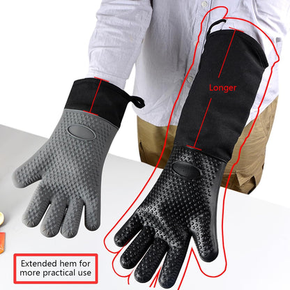 1 Pair Extra Long Professional Oven Mitts, Non-Slip Silicone Grip Heat Resistant,19.7" Length,Up to 572℉ for BBQ Cooking Baking Grilling (Black)