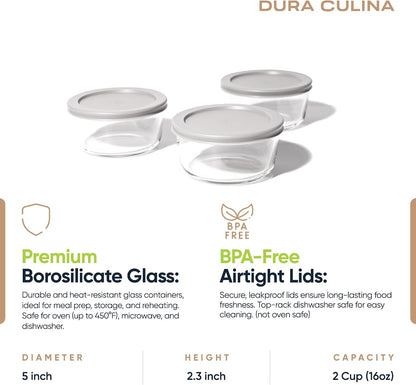 6-Piece Glass Food Storage Containers Set (3 Containers + 3 BPA-Free Lids) | 2-Cup, Leakproof | Microwave, Freezer, Oven & Dishwasher Safe | Ideal for Meal Prep & Pantry Organization, Pistachio
