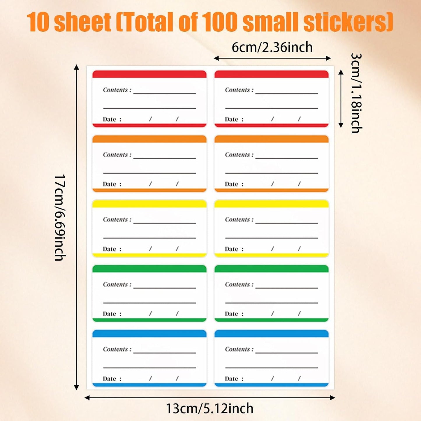 100Pcs Food Storage Labels, Removable Labels, Writable Kitchen Stickers Easy Clean, Color-Coded Blank Date Label for Containers, Meal Prep, Jar