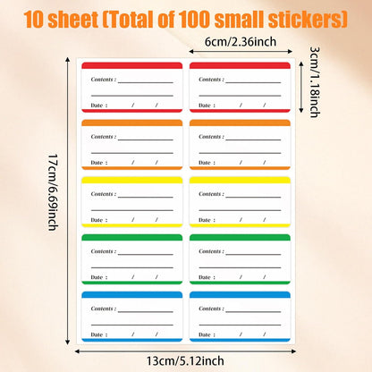 100Pcs Food Storage Labels, Removable Labels, Writable Kitchen Stickers Easy Clean, Color-Coded Blank Date Label for Containers, Meal Prep, Jar