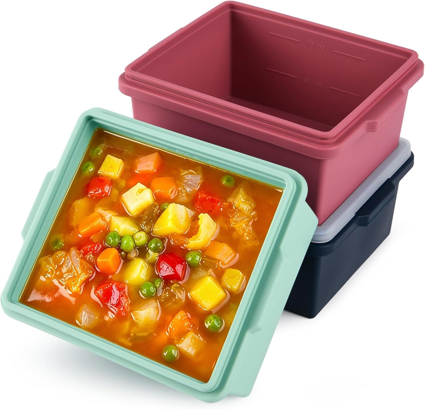 Silicone Soup Freezer Molds with Lids, 2-Cup silicone freezer molds for Meal Prep, BPA-Free, Stackable, Perfect for lasagna, Individual Portions, Baked Goods and More, Microwave & Oven Safe - 6 Pack