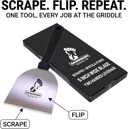 Sasquash Grill Scraper, Griddle Spatula, Stainless Steel, Wide Face, 5 inch