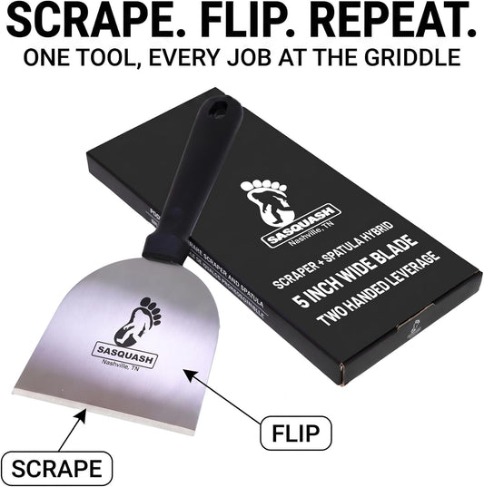 Sasquash Grill Scraper, Griddle Spatula, Stainless Steel, Wide Face, 5 inch