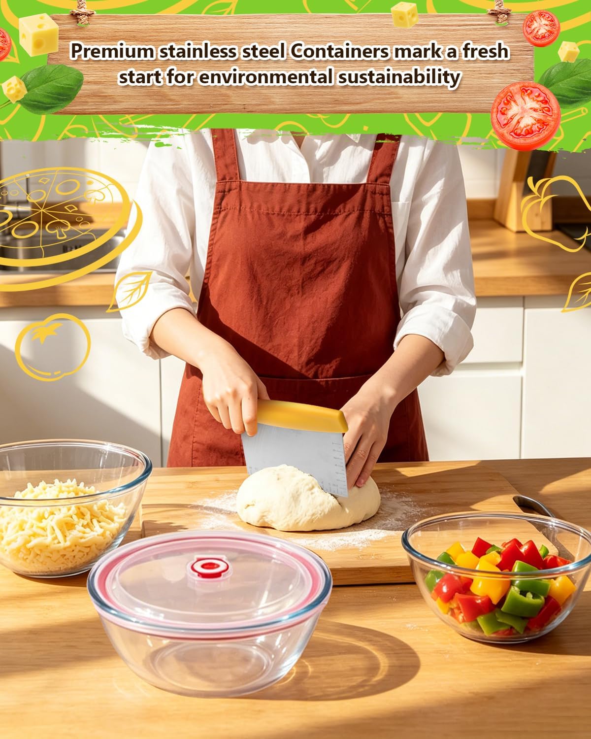 Pizza Dough Proofing Container, 29oz/850ml Stainless Steel Proofing Box with Clear Airtight Lids, Stackable Fermentation Storage for Pizza, Bread, Sourdough, Includes Dough Cutter