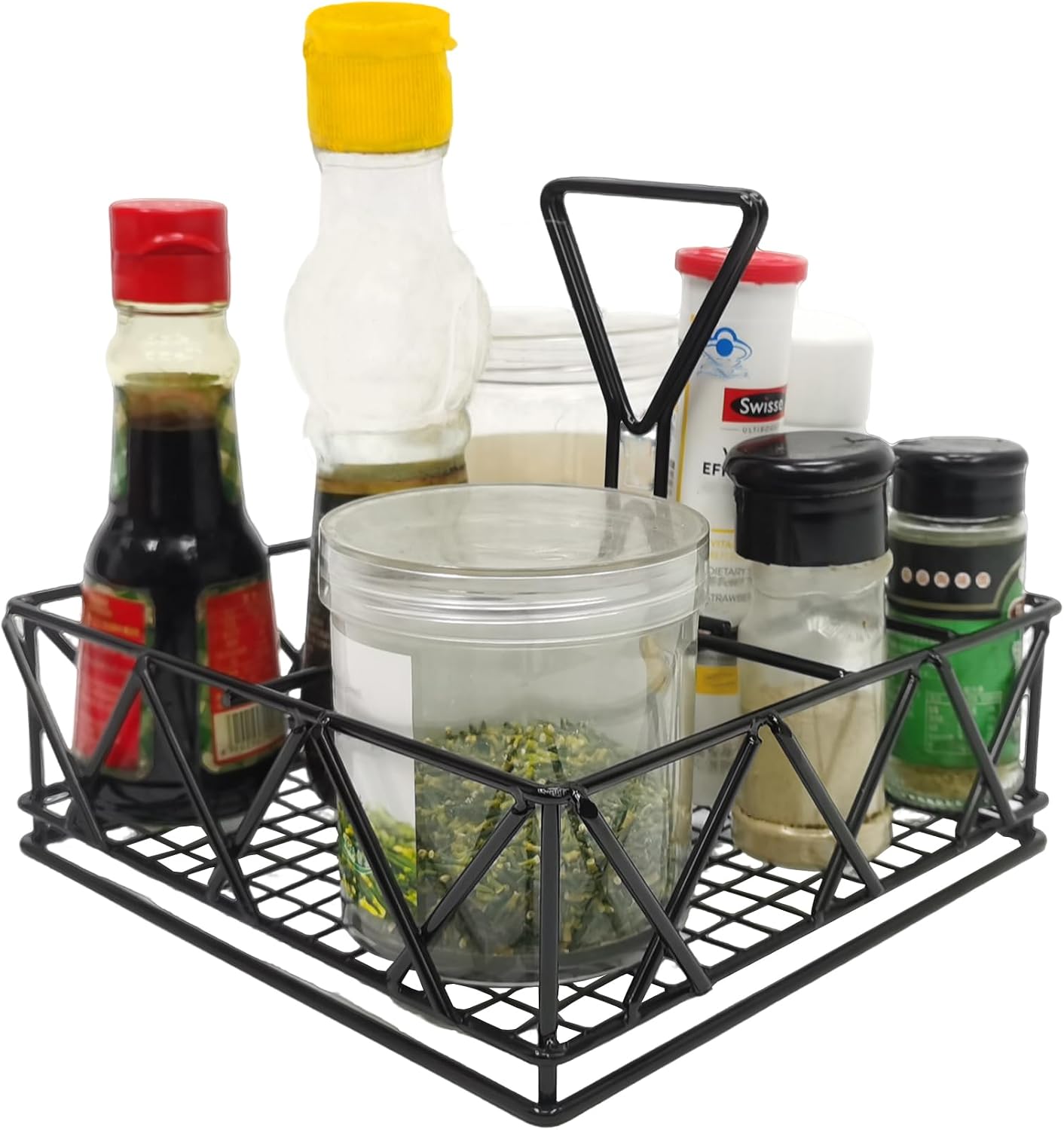 FixtureDisplays® 8 X 8 X 7 Tabletop Condiment Caddy Black Metal Wire Condiment Organization Caddie 19694-NF