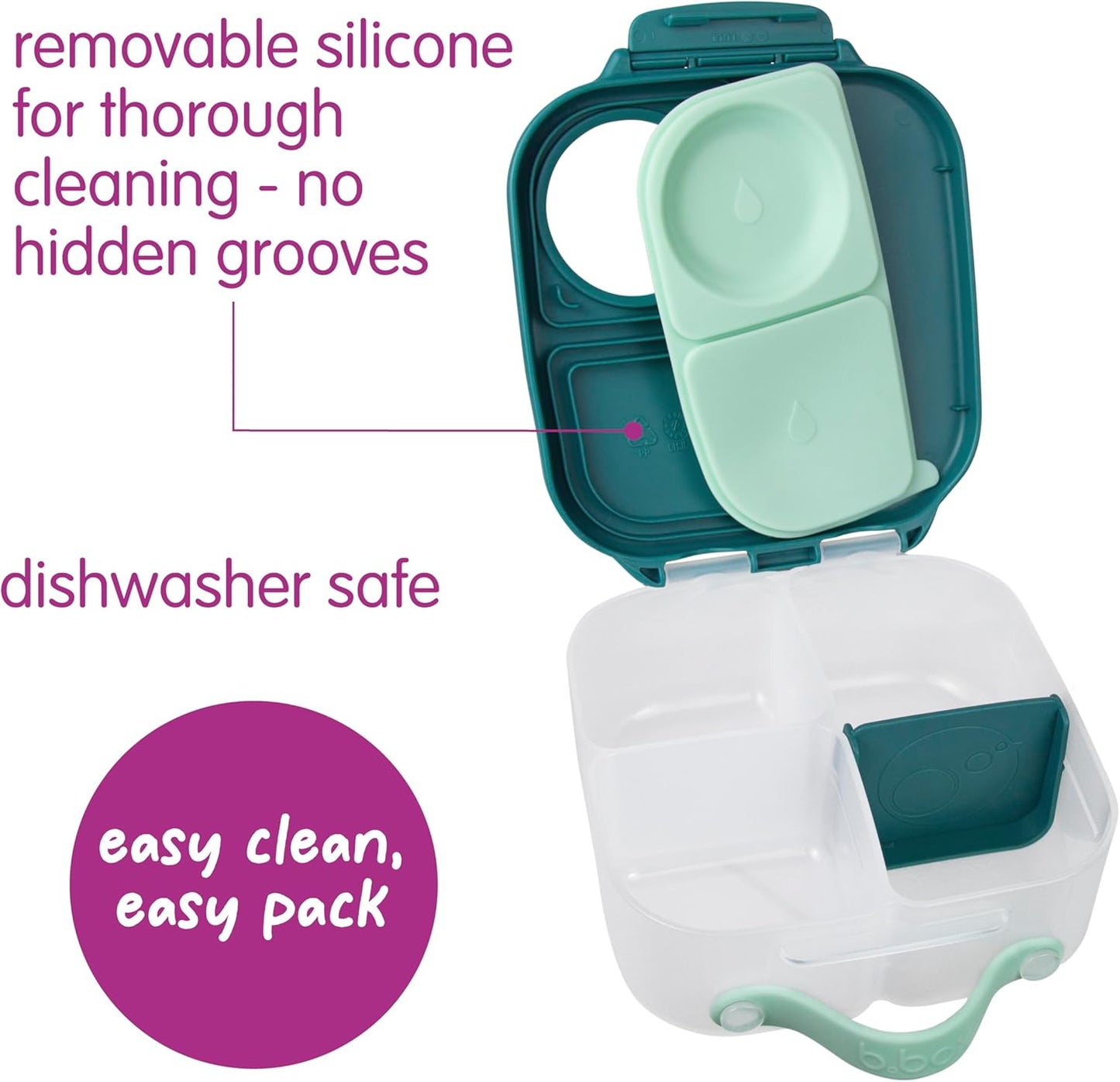 b.box Mini Lunch Box 2-Pack, Leak Proof Bento Box for Kids, 3 Compartment Snack Containers Ages 3+, Lunchbox for Daycare + School, Dishwasher Safe, BPA-Free, PFAS-Free, 4.25 Cup - Blue + Green