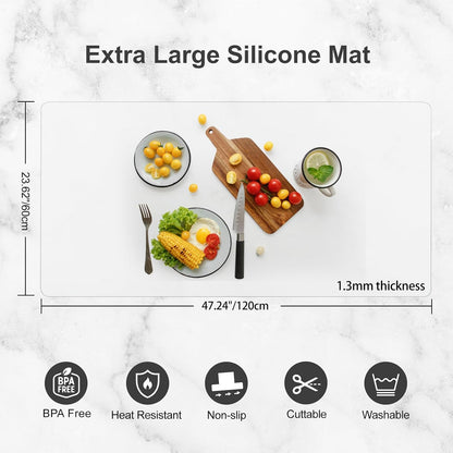 Silicone Mats for Kitchen Counter, Treerit 47.24"x 23.62" Extra Large Silicone Mat, Non-slip Heat Resistant Kitchen Counter Mat, Quartz Countertop Protector, Shipped Rolled Up, No Creases, Gray