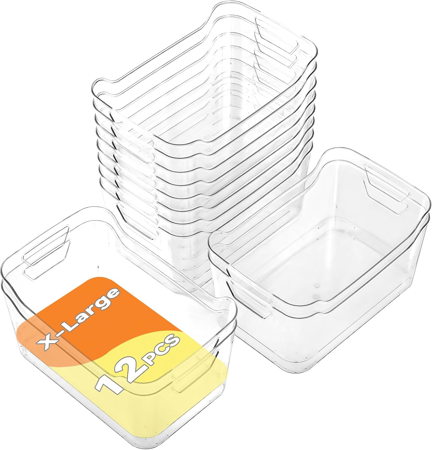 8 Pack Plastic Storage Bins with Bamboo Lids - Stackable Storage Baskets with Handle for Pantry Organizer and Storage, Plastic Containers Bins Lidded Storage Bins for Classroom Office Shelves