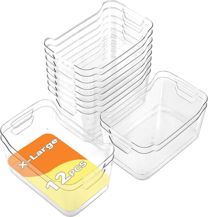8 Pack Plastic Storage Bins with Bamboo Lids - Stackable Storage Baskets with Handle for Pantry Organizer and Storage, Plastic Containers Bins Lidded Storage Bins for Classroom Office Shelves