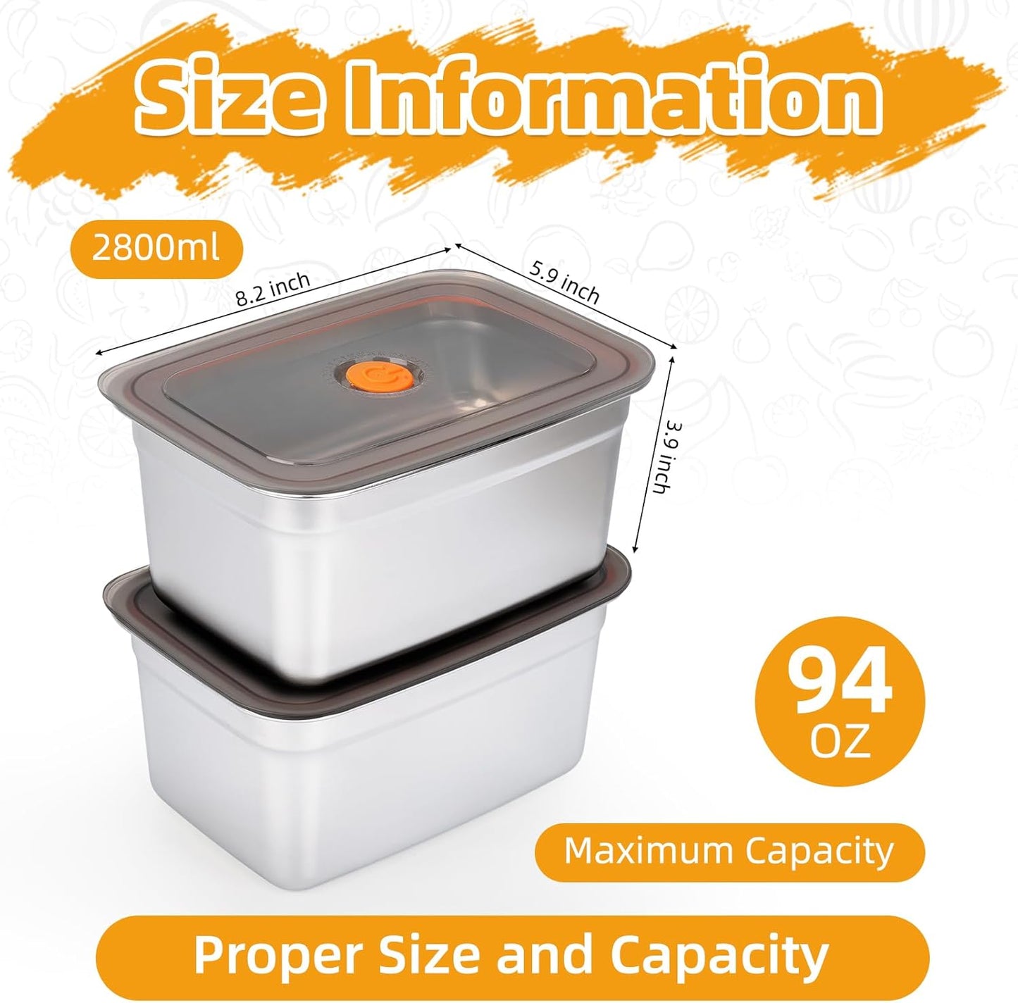 2 PCS Stainless Steel Food Storage Containers(67oz) with Lids Leak Proof & Airtight | Stainless steel freezer Containers,Airtight Bento Lunch Box,For Meal Prep,Fruit,Freezer