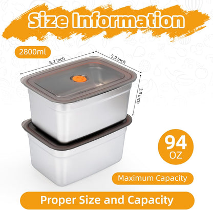 2 PCS Stainless Steel Food Storage Containers(67oz) with Lids Leak Proof & Airtight | Stainless steel freezer Containers,Airtight Bento Lunch Box,For Meal Prep,Fruit,Freezer