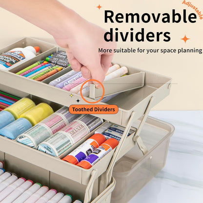 TERGOO 12.5in 3-Layer Multipurpose Craft Organizers and Storage with Adjustable Dividers, Portable Tackle Box, Folding Art & Craft Case for Medicine, Tool, Sewing Organizer (White)